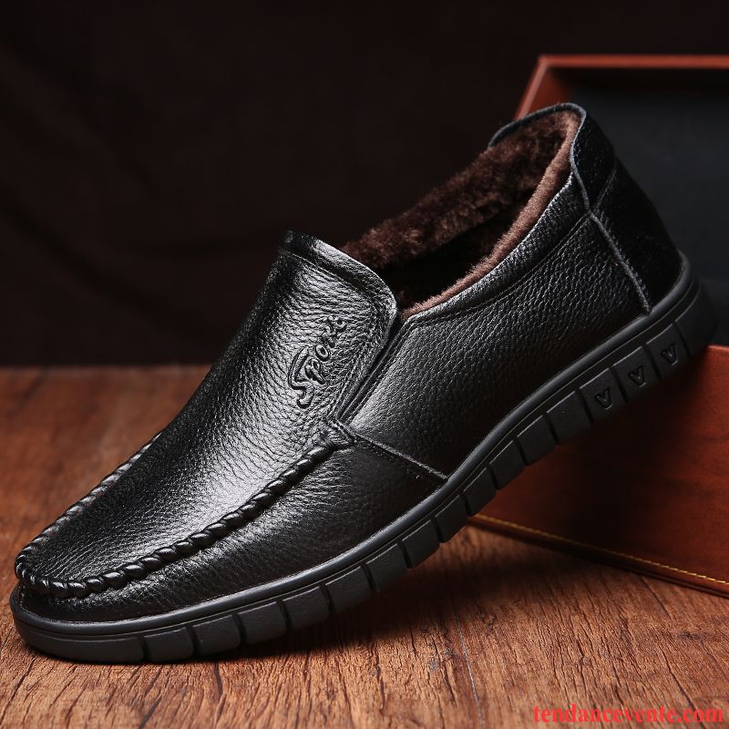 Derbies Homme Pas Cher En Cuir Plus De Velours Entreprise Hiver Homme Chaussures En Coton Décontractée Cuir Véritable Taillissime Chauds Angleterre Violet