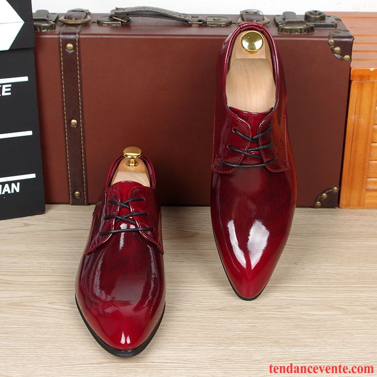 Derbies Homme Personnalité Pointe Pointue Cuir Verni Plus De Velours Tendance Angleterre Rouge