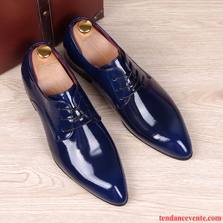 Derbies Homme Personnalité Pointe Pointue Cuir Verni Plus De Velours Tendance Angleterre Rouge