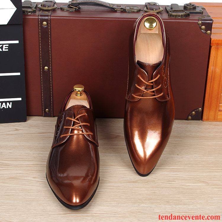 Derbies Homme Personnalité Pointe Pointue Cuir Verni Plus De Velours Tendance Angleterre Rouge