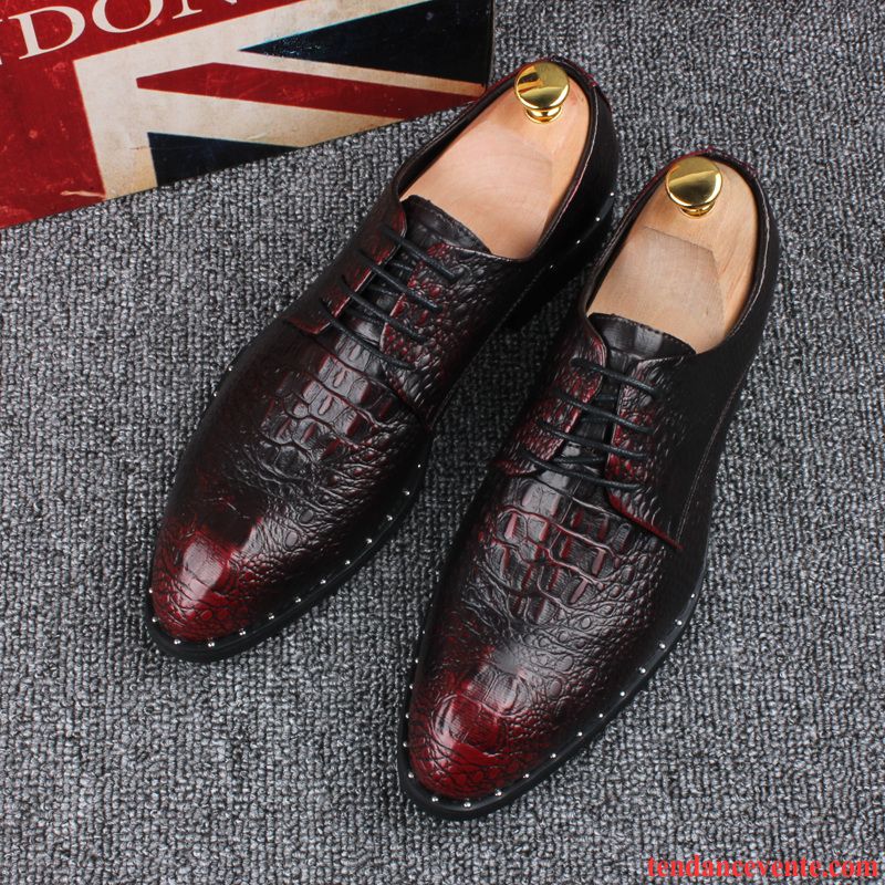 Derbies Homme Pointe Pointue Augmenté Angleterre Entreprise Printemps L'automne Rouge