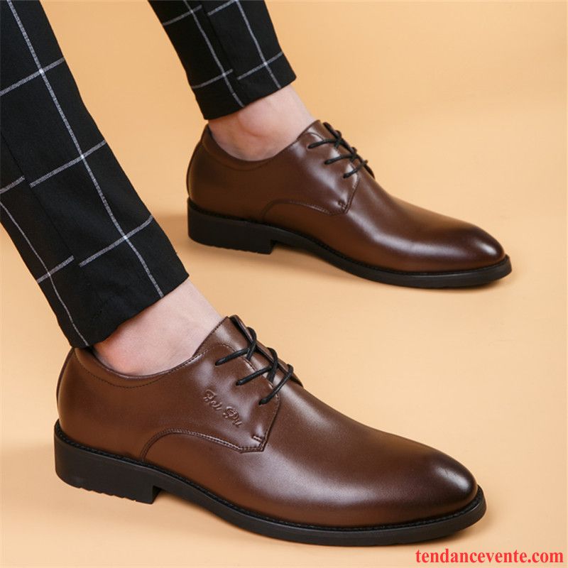 Derbies Homme Pointe Pointue Laçage Entreprise Cuir Véritable L'automne Décontractée Marron