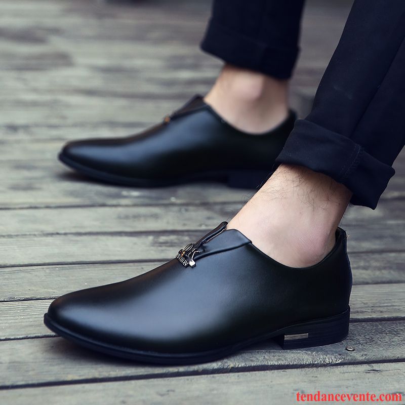 Derbies Homme Pointe Pointue Tendance Cuir Véritable Printemps Décontractée Entreprise Noir