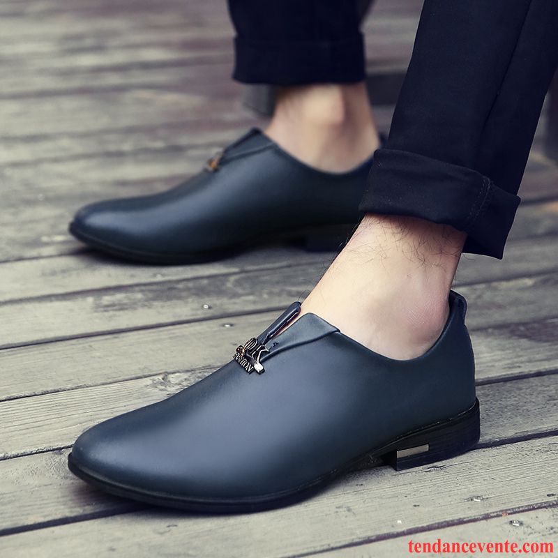 Derbies Homme Pointe Pointue Tendance Cuir Véritable Printemps Décontractée Entreprise Noir