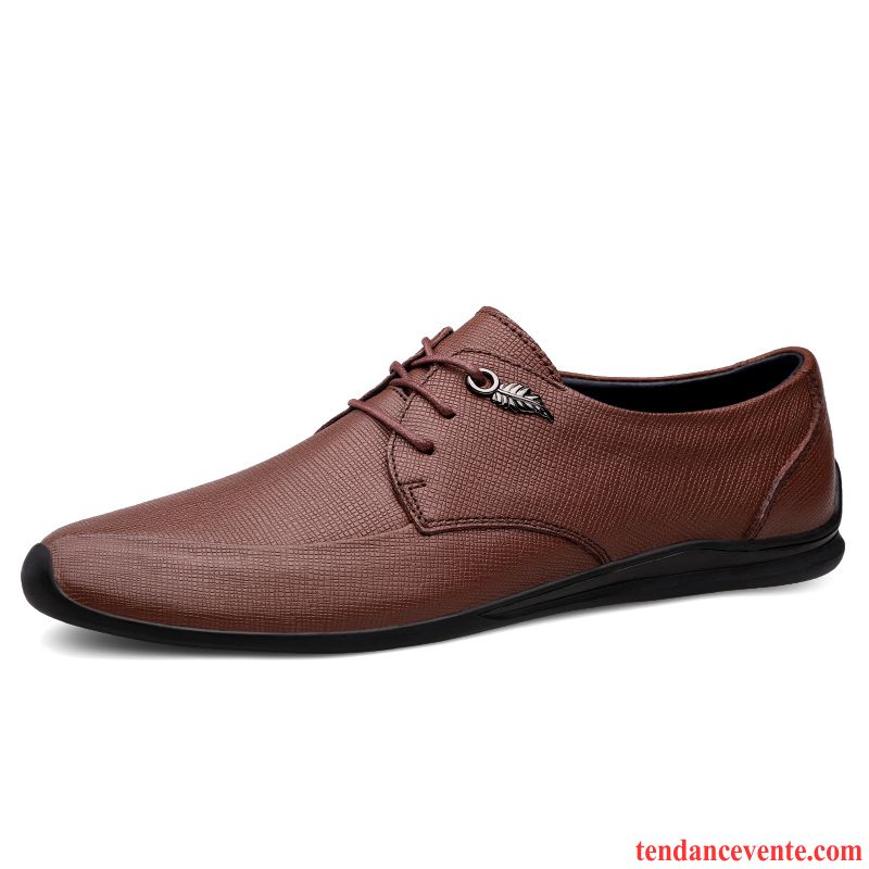 Derbies Homme Printemps Décontractée Cuir Véritable Angleterre Tous Les Assortis Laçage Marron