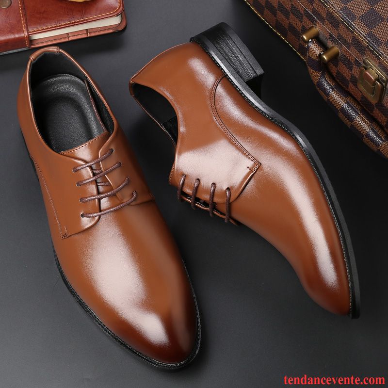 Derbies Homme Professionnel Chaussures De Mariage Angleterre Entreprise Tendance Pointe Pointue Brun