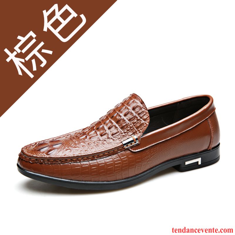 Derbies Homme Respirant Crocodile Décontractée Cuir Véritable Tendance Entreprise Marron