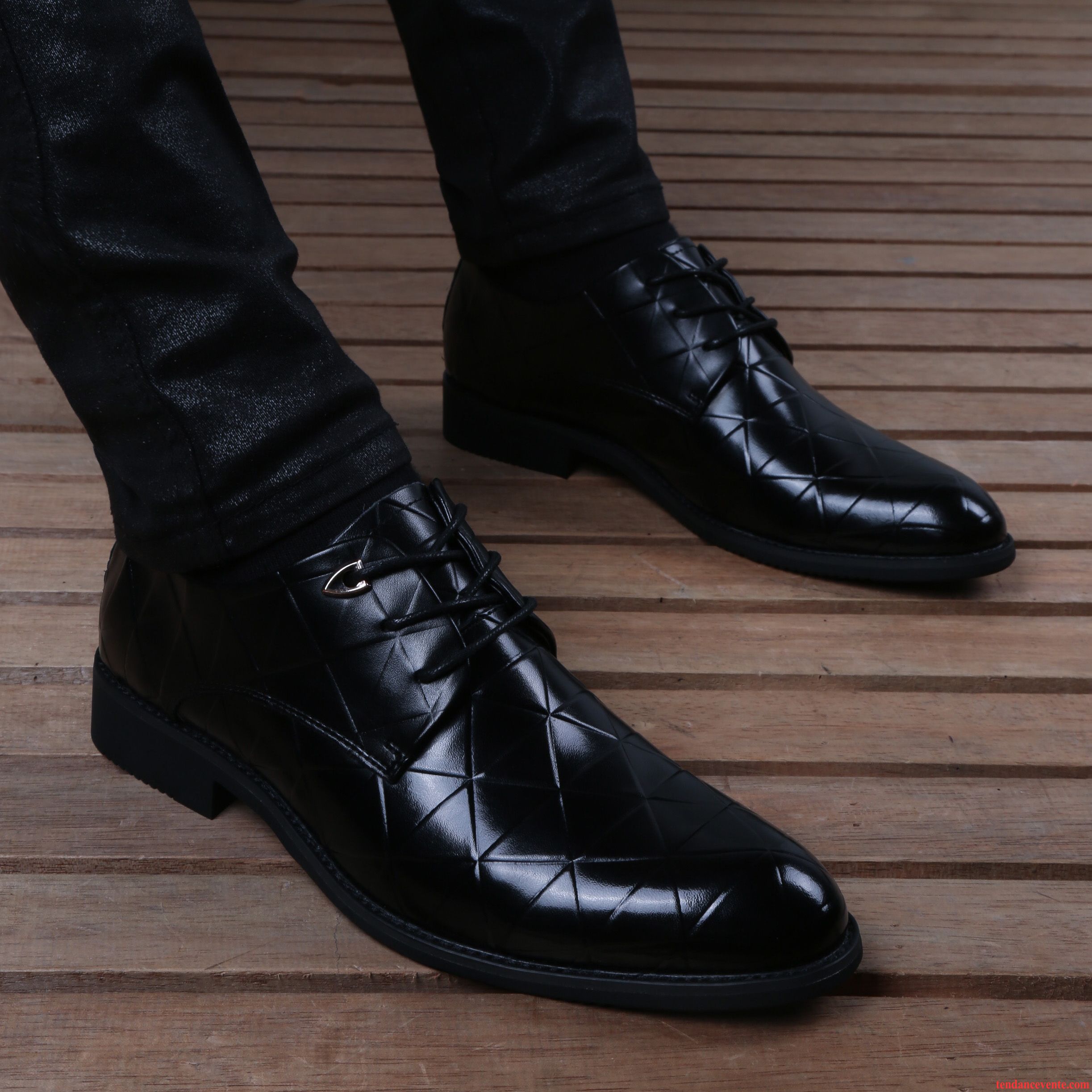 Derbies Homme Respirant Laçage Angleterre Entreprise Pointe Pointue Cuir Véritable Noir