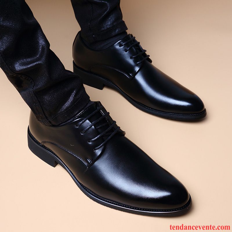 Derbies Homme Respirant Laçage Angleterre Entreprise Pointe Pointue Cuir Véritable Noir