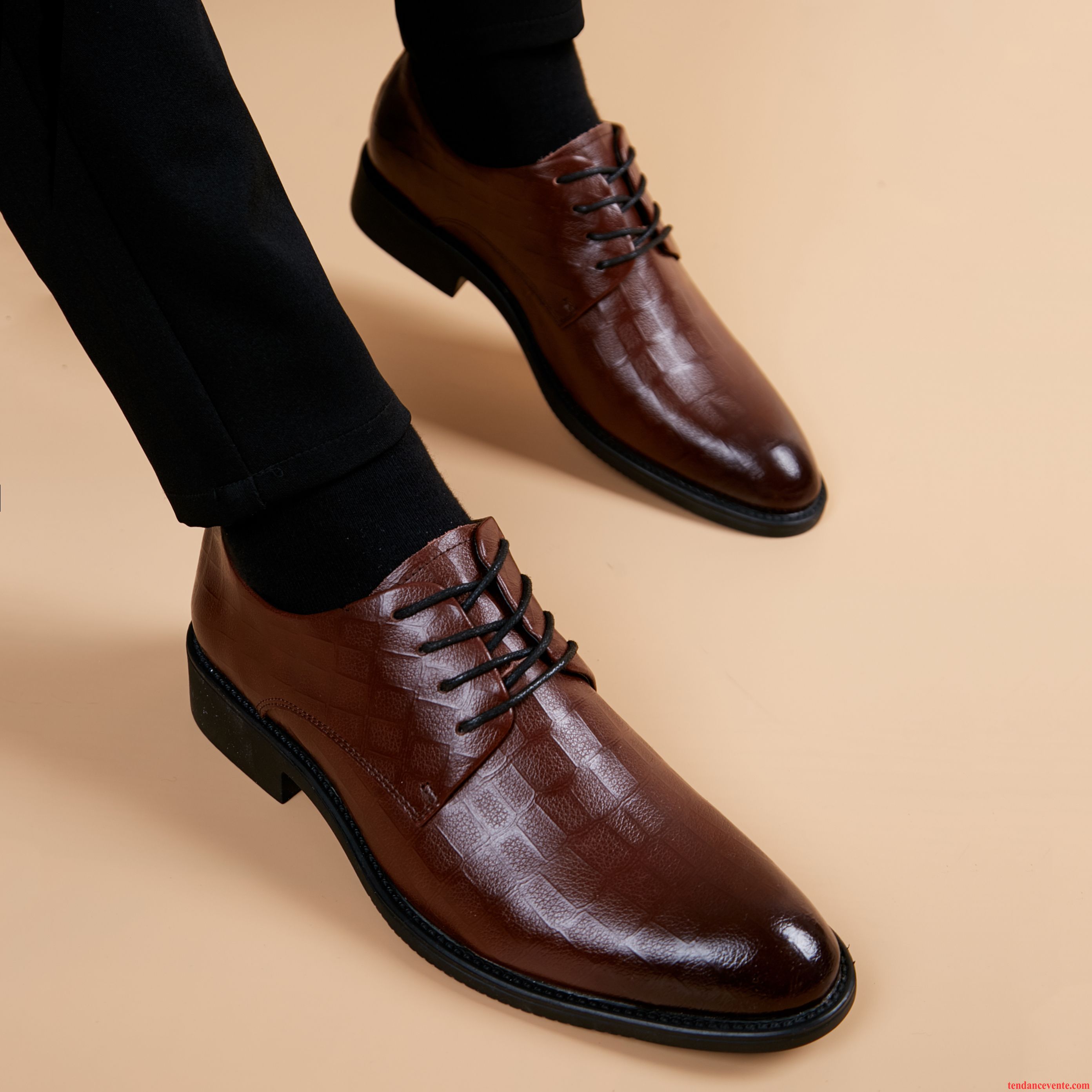 Derbies Homme Respirant Laçage Angleterre Entreprise Pointe Pointue Cuir Véritable Noir