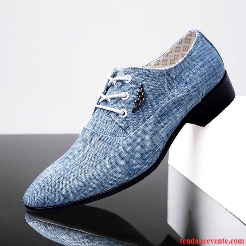 Derbies Homme Tendance Jeunesse Printemps Décontractée Laçage Pointe Pointue Bleu