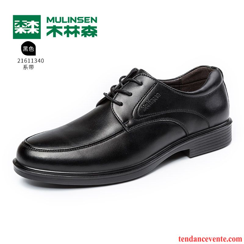 Derbies Mode Homme Noir Homme Décontractée Entreprise Bout Rond Laçage Cuir Véritable