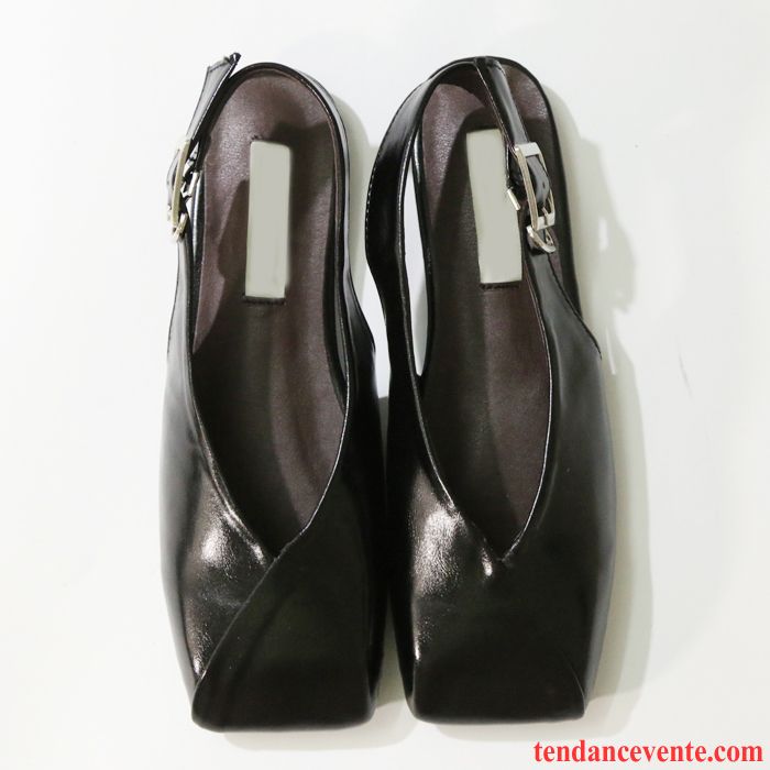 Derbies Noir Et Blanc Tête Carrée Femme Plates Semelle Doux Paresseux Rétro Vert