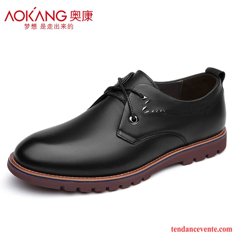 Derbies Noires Plates Cuir Homme Décontractée Tendance Cuir Véritable Basse Printemps Angleterre Laçage Ambre Vente