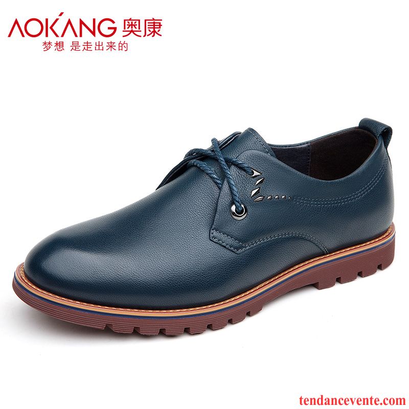 Derbies Noires Plates Cuir Homme Décontractée Tendance Cuir Véritable Basse Printemps Angleterre Laçage Ambre Vente