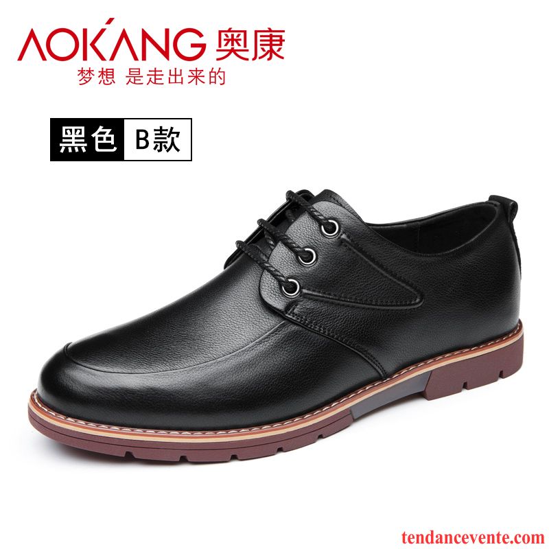 Derbies Noires Plates Cuir Homme Décontractée Tendance Cuir Véritable Basse Printemps Angleterre Laçage Ambre Vente