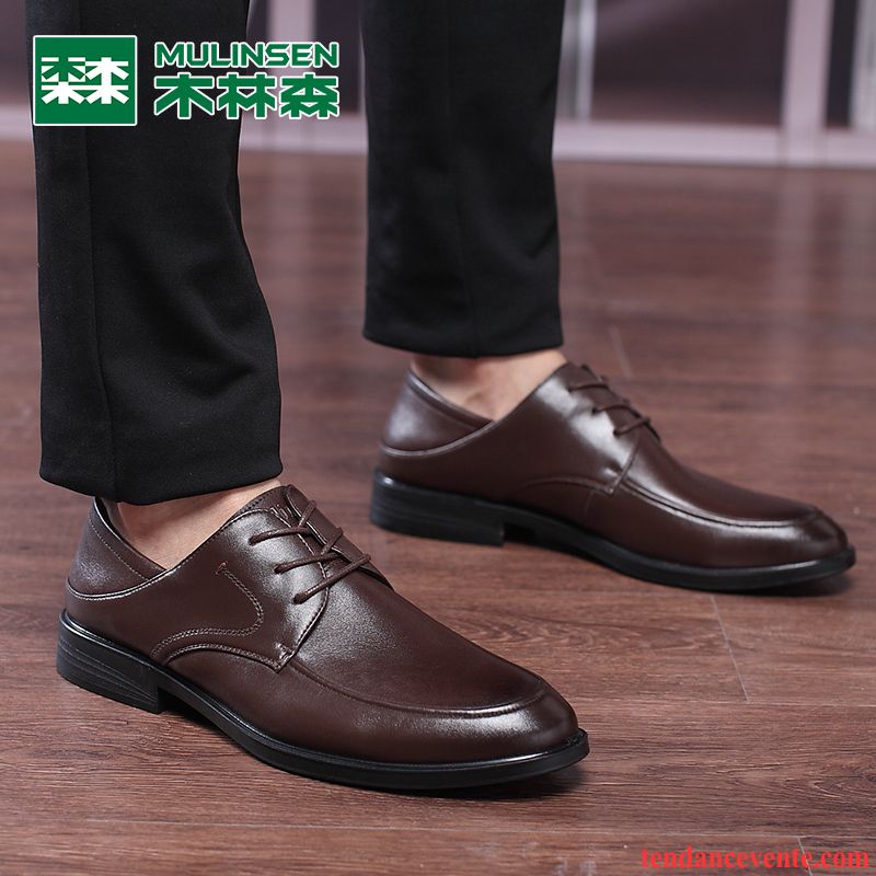 Derbies Plates Noires Homme Cuir Véritable Laçage Authentique Tendance Printemps Homme Angleterre Entreprise Décontractée