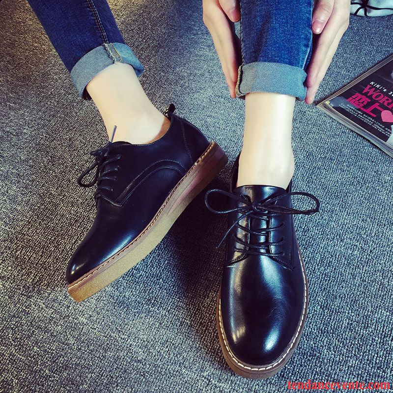 Derbies Pompon Femme Femme Rétro Laçage Plates Vent D'université Oxford Angleterre Noir Printemps Fleur Décontractée Bleu Pas Cher