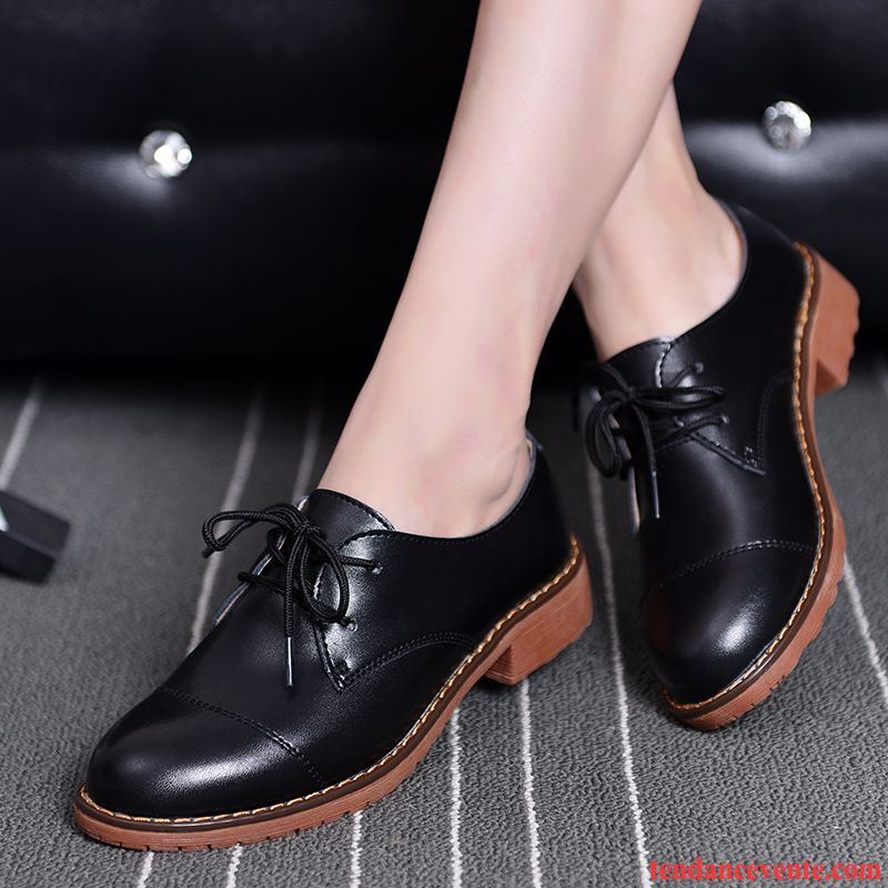 Derbies Pour Femme Printemps Femme Vent D'université Rétro Angleterre Décontractée Cuir Véritable Plates Épais