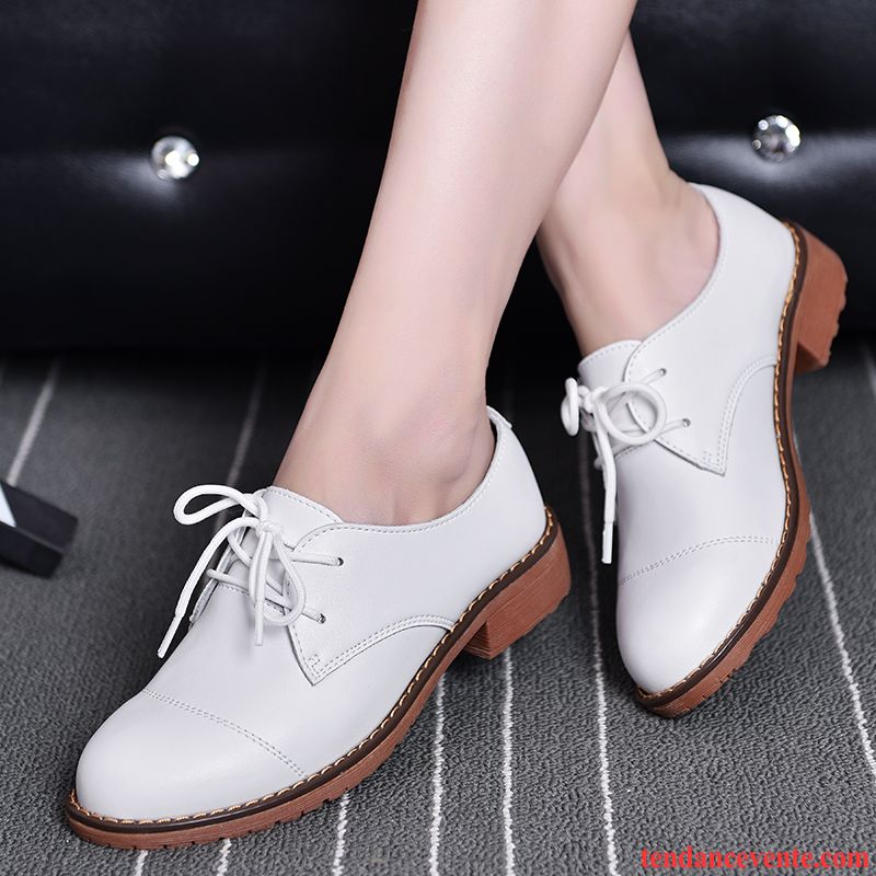 Derbies Pour Femme Printemps Femme Vent D'université Rétro Angleterre Décontractée Cuir Véritable Plates Épais