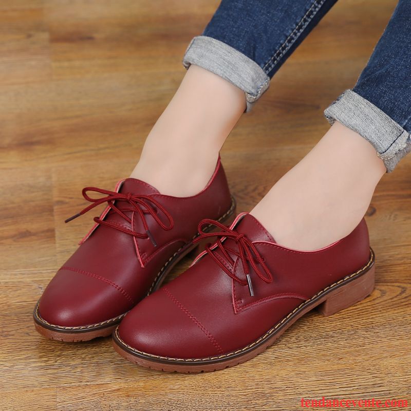 Derbies Pour Femme Printemps Femme Vent D'université Rétro Angleterre Décontractée Cuir Véritable Plates Épais