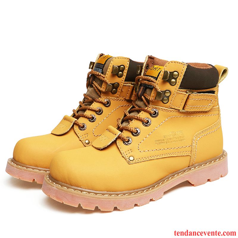 Des Bottes En Cuir Pas Cher Printemps Fantaisie Plates Tous Les Assortis Angleterre Jaune Femme Gros Chaussures De Travail Étudiant