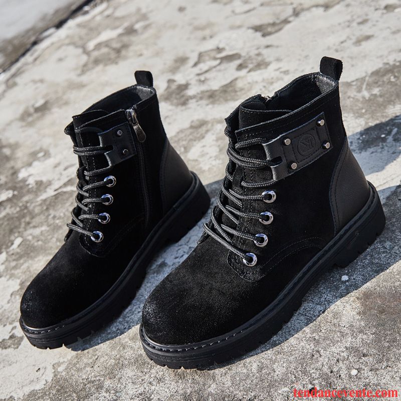 Des Bottes Pas Cher Femme Angleterre Laçage Printemps Femme Tous Les Assortis L'automne Tendance Délavé En Daim Cuir Véritable Plates Marine Pas Cher