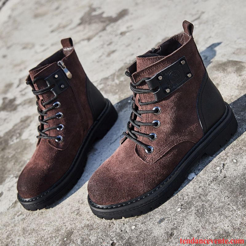 Des Bottes Pas Cher Femme Angleterre Laçage Printemps Femme Tous Les Assortis L'automne Tendance Délavé En Daim Cuir Véritable Plates Marine Pas Cher