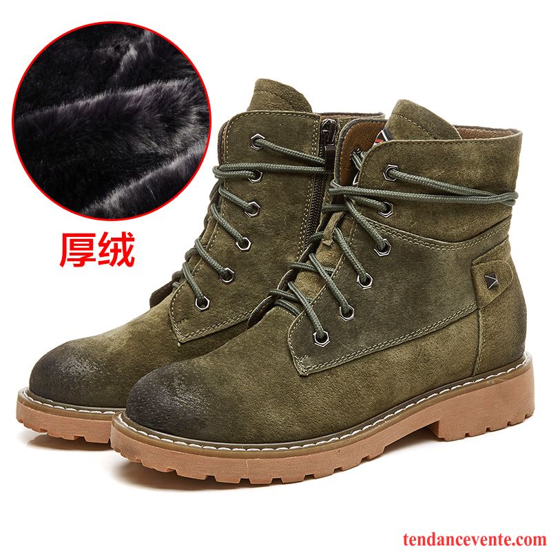 Des Bottes Pas Cher Femme Hiver Plus De Velours Cuir Véritable Tous Les Assortis Femme Laçage Angleterre Printemps Mauve