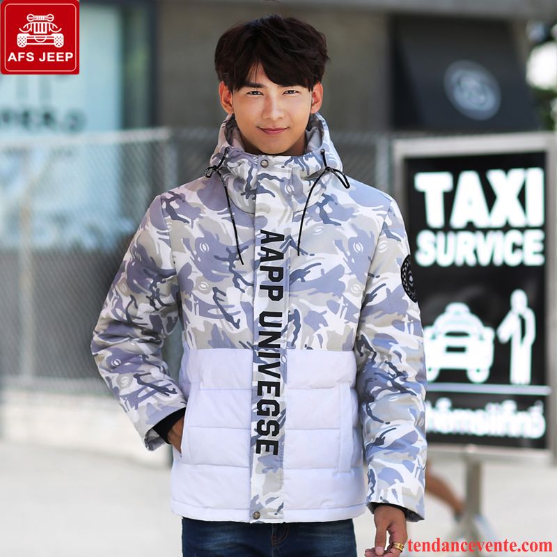 Doudoune Blanche Pour Homme Slim Court Camouflage Tendance Renforcé Pardessus Homme Jeunesse
