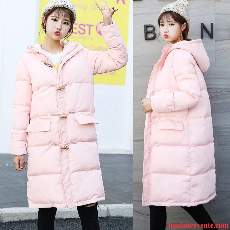 Doudoune Courte Avec Capuche Fourrure Femme Baggy Longue Femme Matelassée Pardessus Manteau En Coton Étudiant Jambe Droite Hiver Rose Capuche