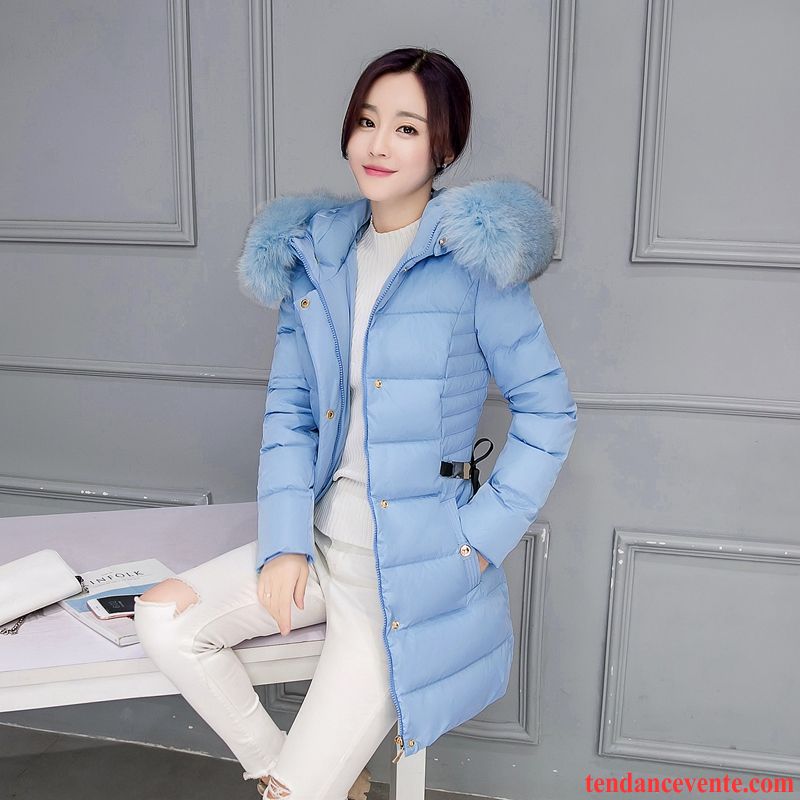 Doudoune Courte Femme Capuche Fourrure Hiver Pardessus L'automne Dame Grand Col De Fourrure Mince Slim Longue Nervurées Renforcé Soldes
