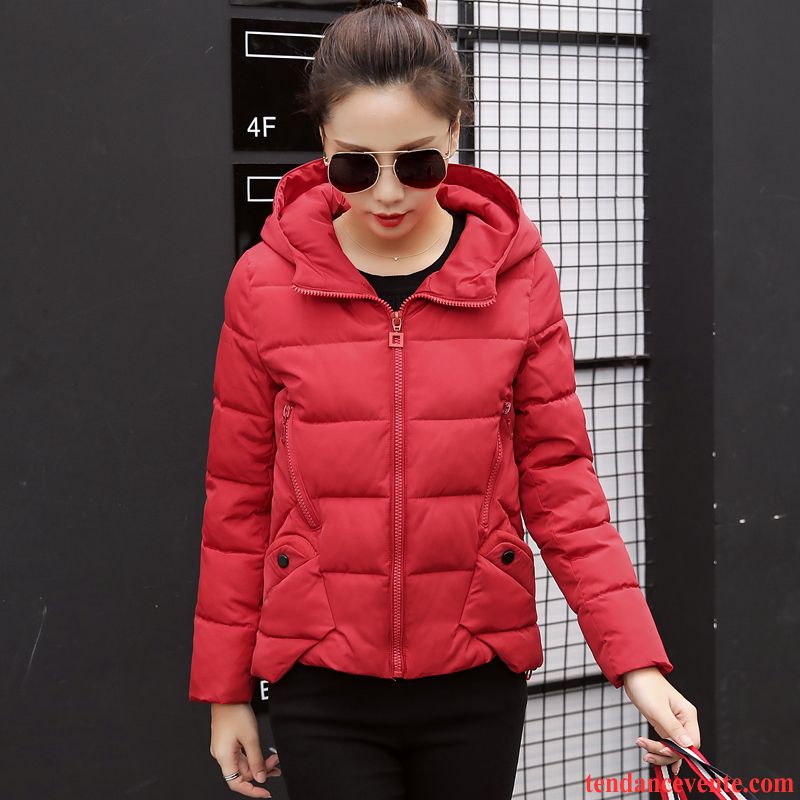 Doudoune De Marque Femme Court Matelassé Mode Baggy Manteau En Coton Chauds Mince Tendance Femme Hiver Rouge Pas Cher