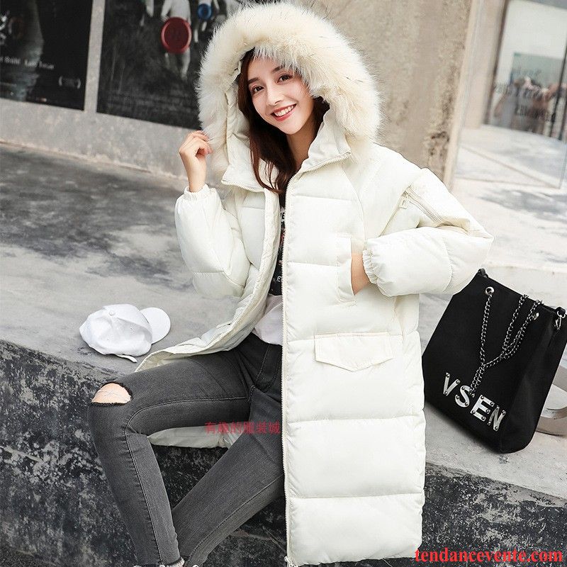 Doudoune Femme Brillante Pardessus Épais Vêtements D'hiver Encapuchonné Grand Col De Fourrure Longue Femme Renforcé Manteau En Coton Rouge Matelassé Matelassée Vente