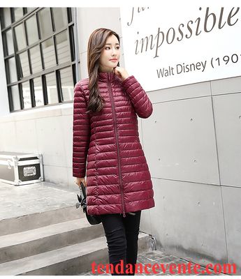 Doudoune Femme Courte Capuche Fourrure Chauds Longue Col Mandarin L'automne Rouge Femme Hiver Lumière Slim Pardessus