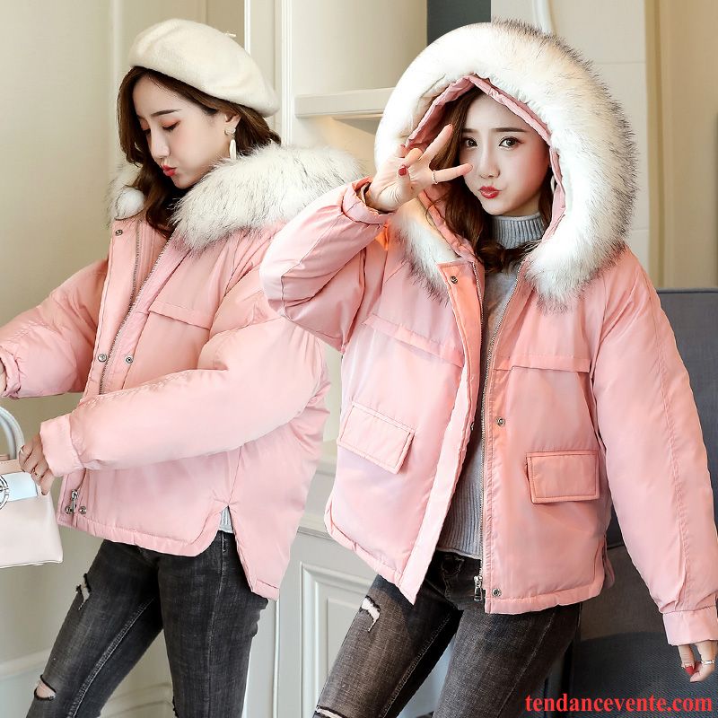 Doudoune Femme Discount Manteau En Coton Baggy Renforcé Matelassé Femme Pardessus Hiver Court Matelassée Étudiant Rose Tomate