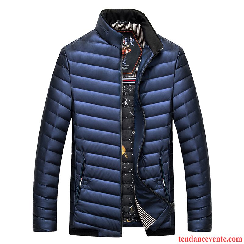 Doudoune Homme Chic Chauds L'automne Renforcé Col Mandarin Décontractée Court Homme Pardessus Hiver Bleu Pas Cher