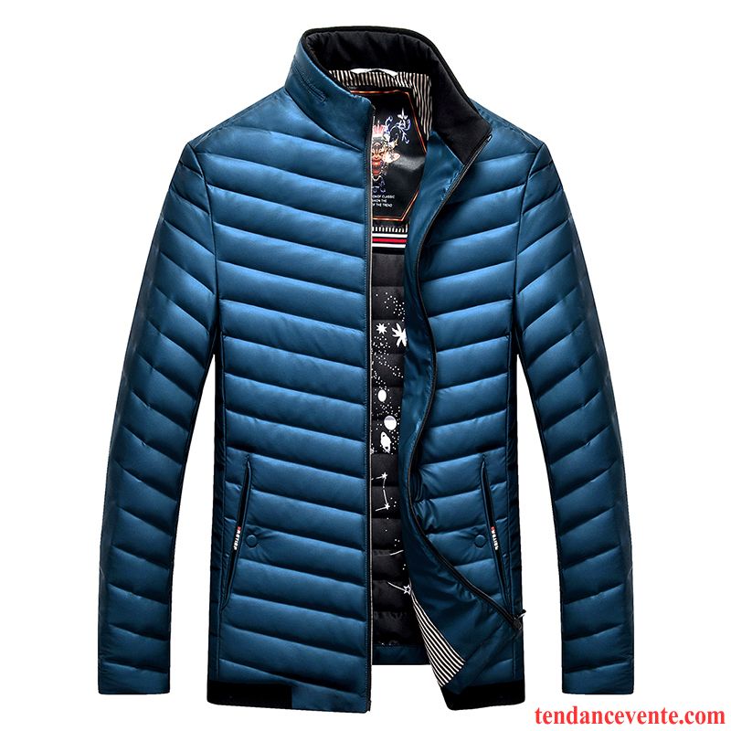 Doudoune Homme Chic Chauds L'automne Renforcé Col Mandarin Décontractée Court Homme Pardessus Hiver Bleu Pas Cher