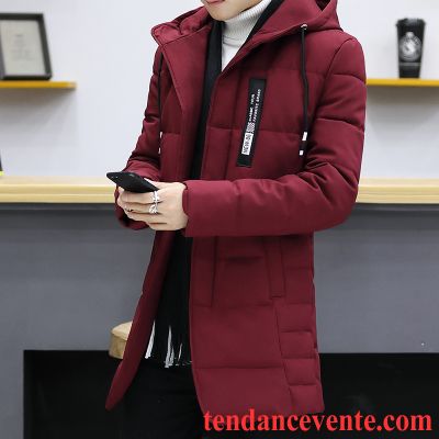 Doudoune Homme Italienne Pardessus Tendance Matelassé Rouge Homme Manteau En Coton Jeunesse Renforcé Longue Vêtements D'hiver Slim Corail Pas Cher