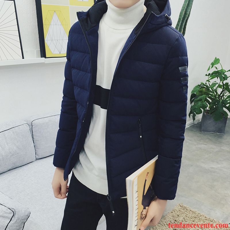 Doudoune Homme Noir Brillante Renforcé Hiver Tendance Homme Capuche Jeunesse Court Slim Pardessus Pas Cher