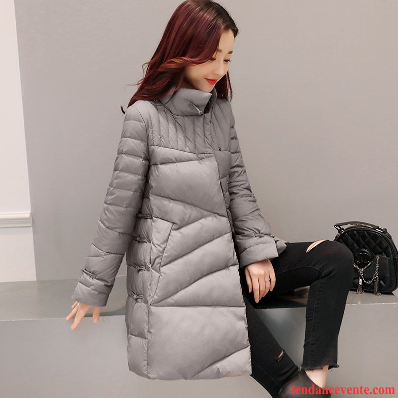 Doudoune Pour Femme De Marque Tendance Longue Rétro Chauds Pardessus Col Mandarin Femme Hiver Crème Pas Cher