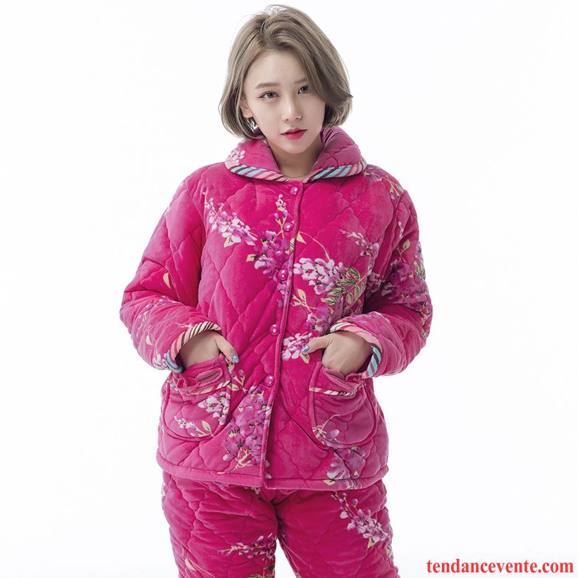 Ensemble Pyjamas En Lin Pour Femme L'automne Matelassé Hiver Dame Ensemble Renforcé