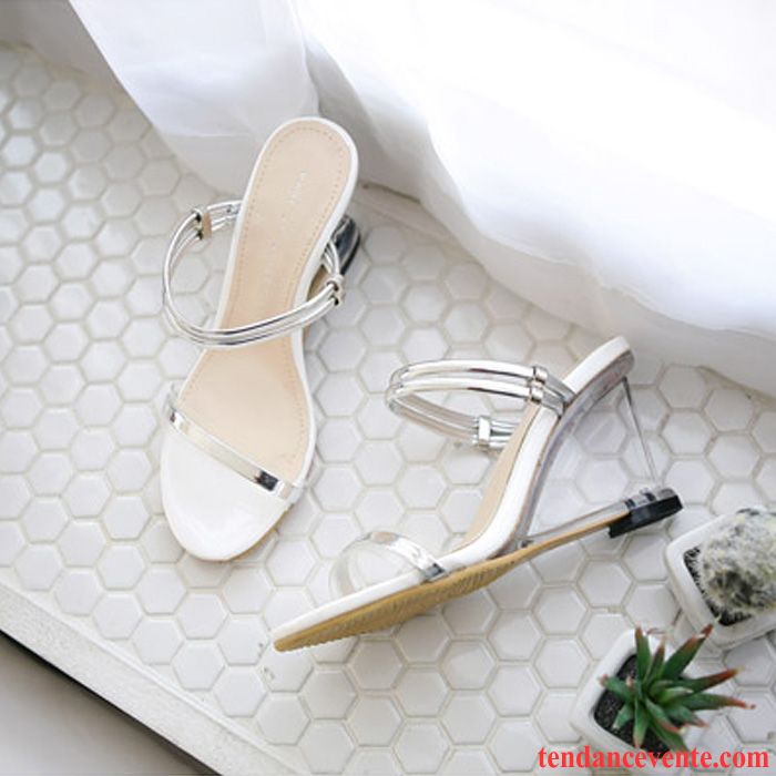 Escarpin Blanc Et Noir Cristal Talons Compensés Sexy Femme Été Sandales Tous Les Assortis Kaki Soldes