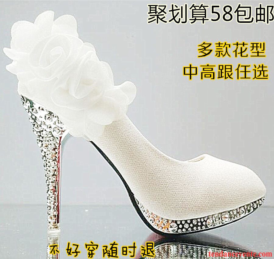 Escarpin Blanc Femme Cristal Mariée Derbies Chaussures De Mariage Rouge Talons Minces Talons Hauts Femme Blanc Imitation Strass Pérou