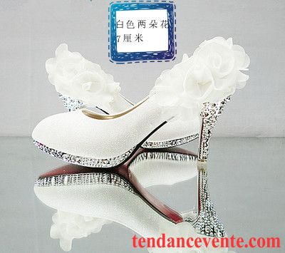 Escarpin Blanc Femme Cristal Mariée Derbies Chaussures De Mariage Rouge Talons Minces Talons Hauts Femme Blanc Imitation Strass Pérou