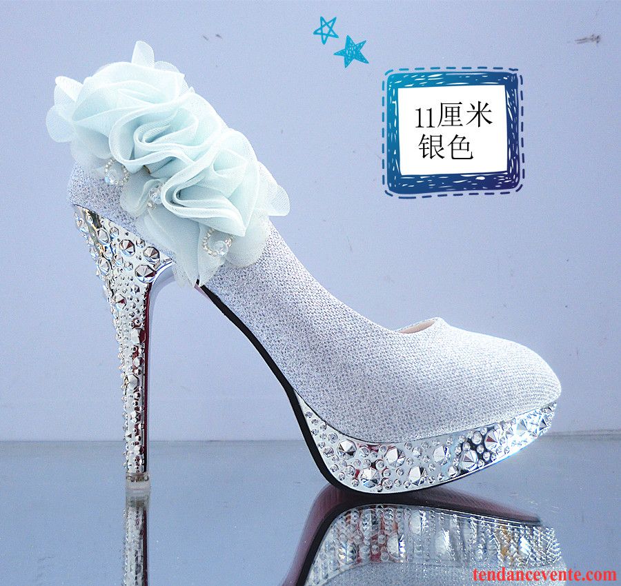 Escarpin Blanc Femme Cristal Mariée Derbies Chaussures De Mariage Rouge Talons Minces Talons Hauts Femme Blanc Imitation Strass Pérou