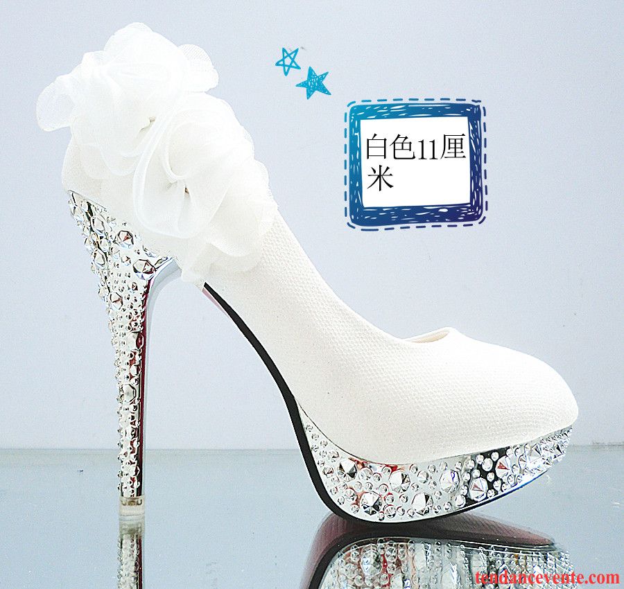 Escarpin Blanc Femme Cristal Mariée Derbies Chaussures De Mariage Rouge Talons Minces Talons Hauts Femme Blanc Imitation Strass Pérou