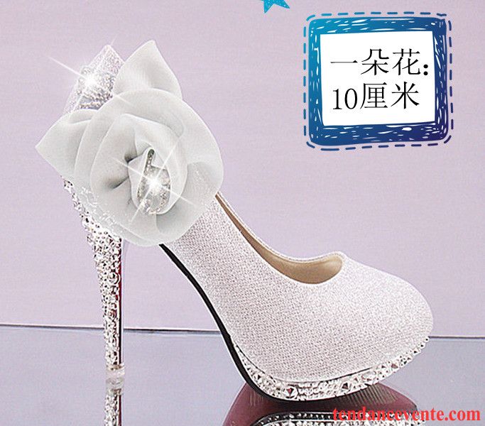 Escarpin Blanc Femme Cristal Mariée Derbies Chaussures De Mariage Rouge Talons Minces Talons Hauts Femme Blanc Imitation Strass Pérou