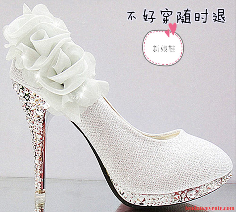 Escarpin Blanc Femme Cristal Mariée Derbies Chaussures De Mariage Rouge Talons Minces Talons Hauts Femme Blanc Imitation Strass Pérou