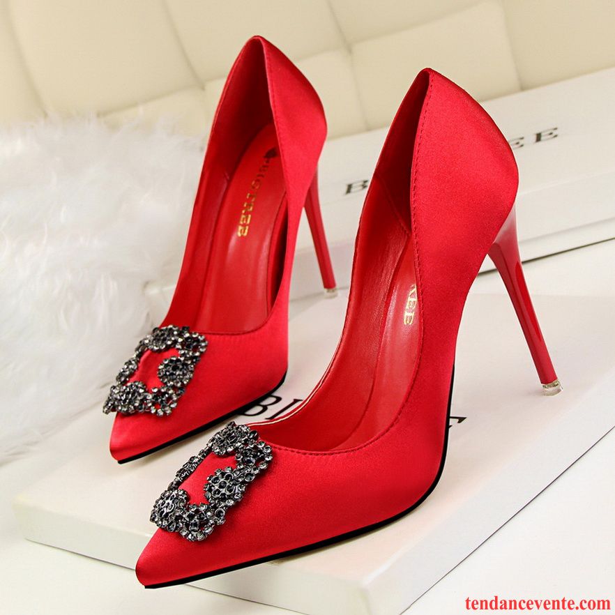 Escarpin Noir Et Argent Talons Minces Poudre Pointe Pointue Femme Imitation Strass Rouge Derbies Chaussures De Mariage Violet Pas Cher